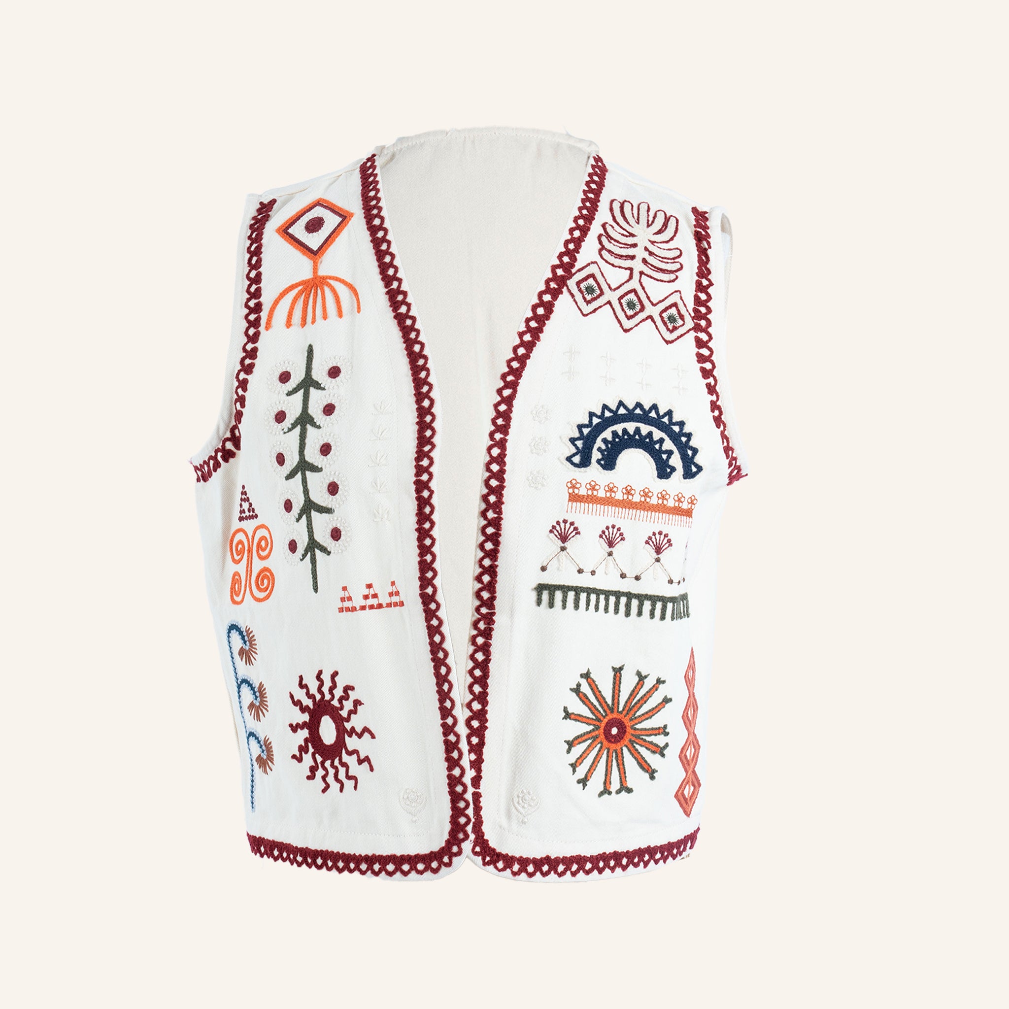 VESTE GILET - CREAM & MAROON - 4862505
