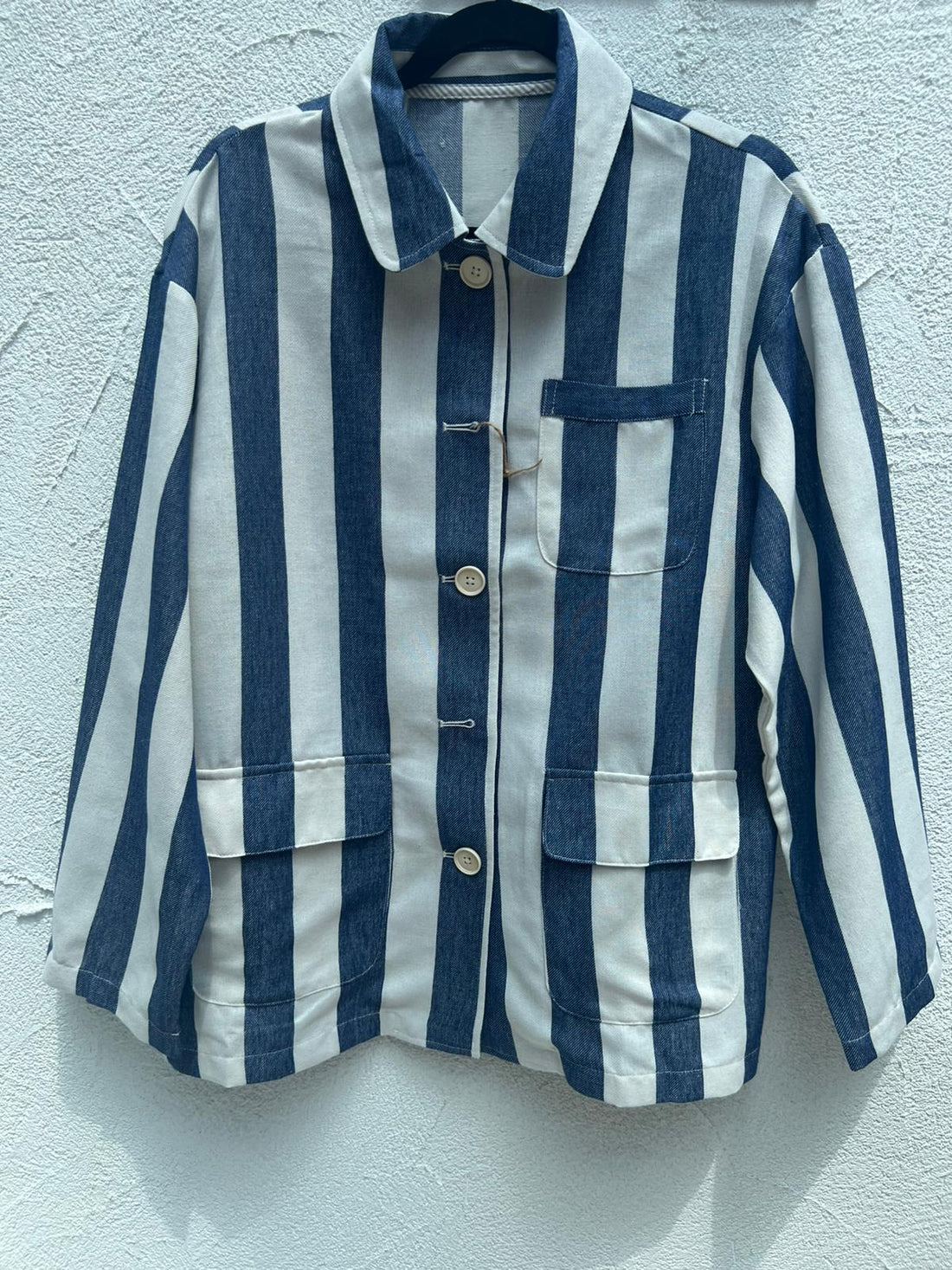 GIACCA A RIGHE - OFF WHITE & BLUE - MD7473