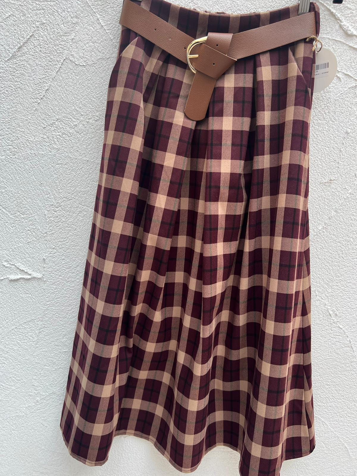 JUPE/SKIRT - MAROON & BEIGE - 52123POST