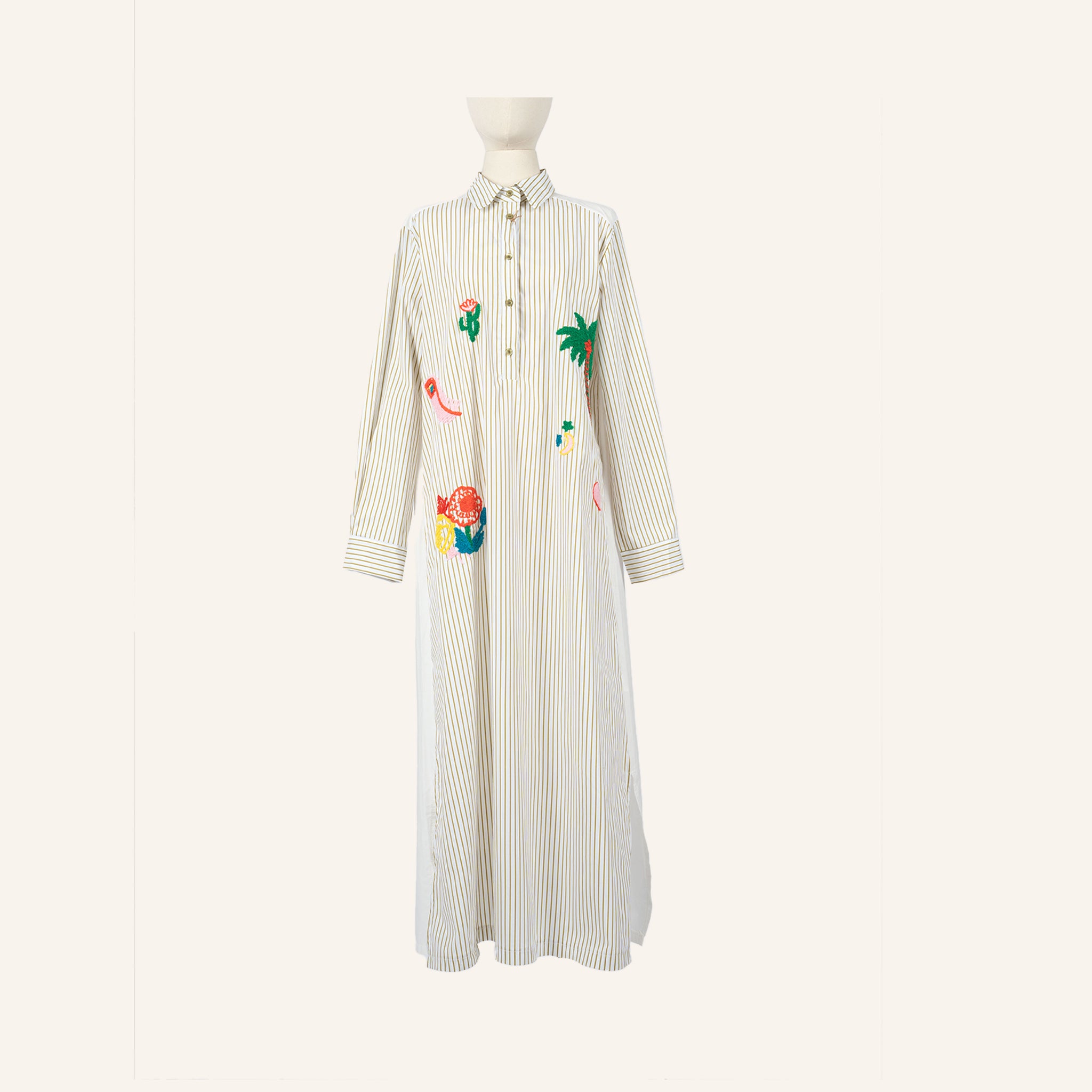 ROBE/DRESS - WHITE & OLIVE GREEN - IS3100146B-STICK