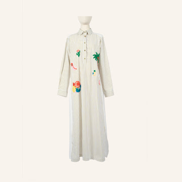 ROBE/DRESS - WHITE & OLIVE GREEN - IS3100146B-STICK