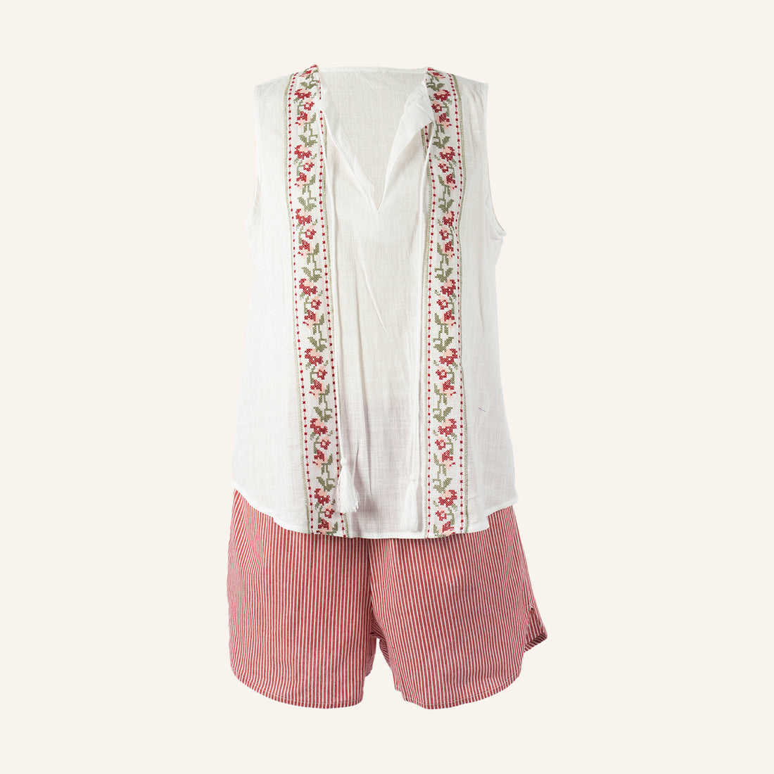 CODE ART (Top & Short Set) - WHITE & PINK - 4862502-TUSET