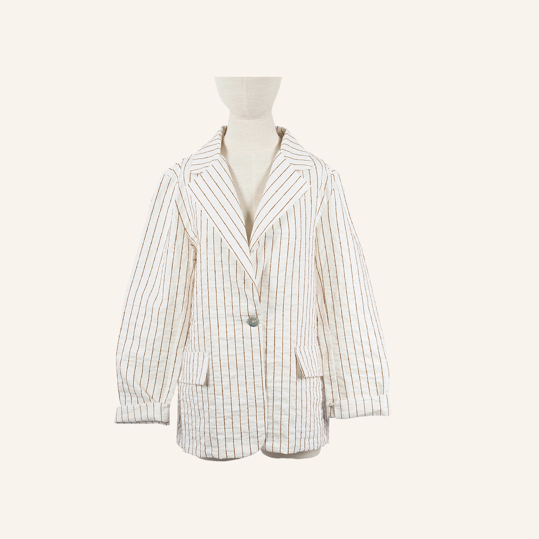 VESTE GILET - OFF WHITE & BROWN - 23092