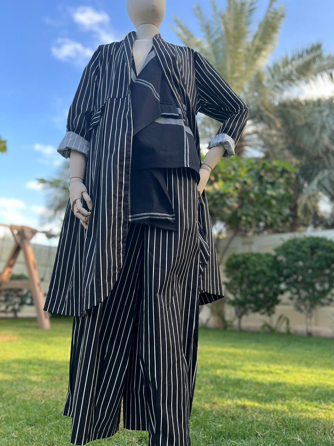 Black And White Strip Longdress Chaqueta - 43C8 -221077