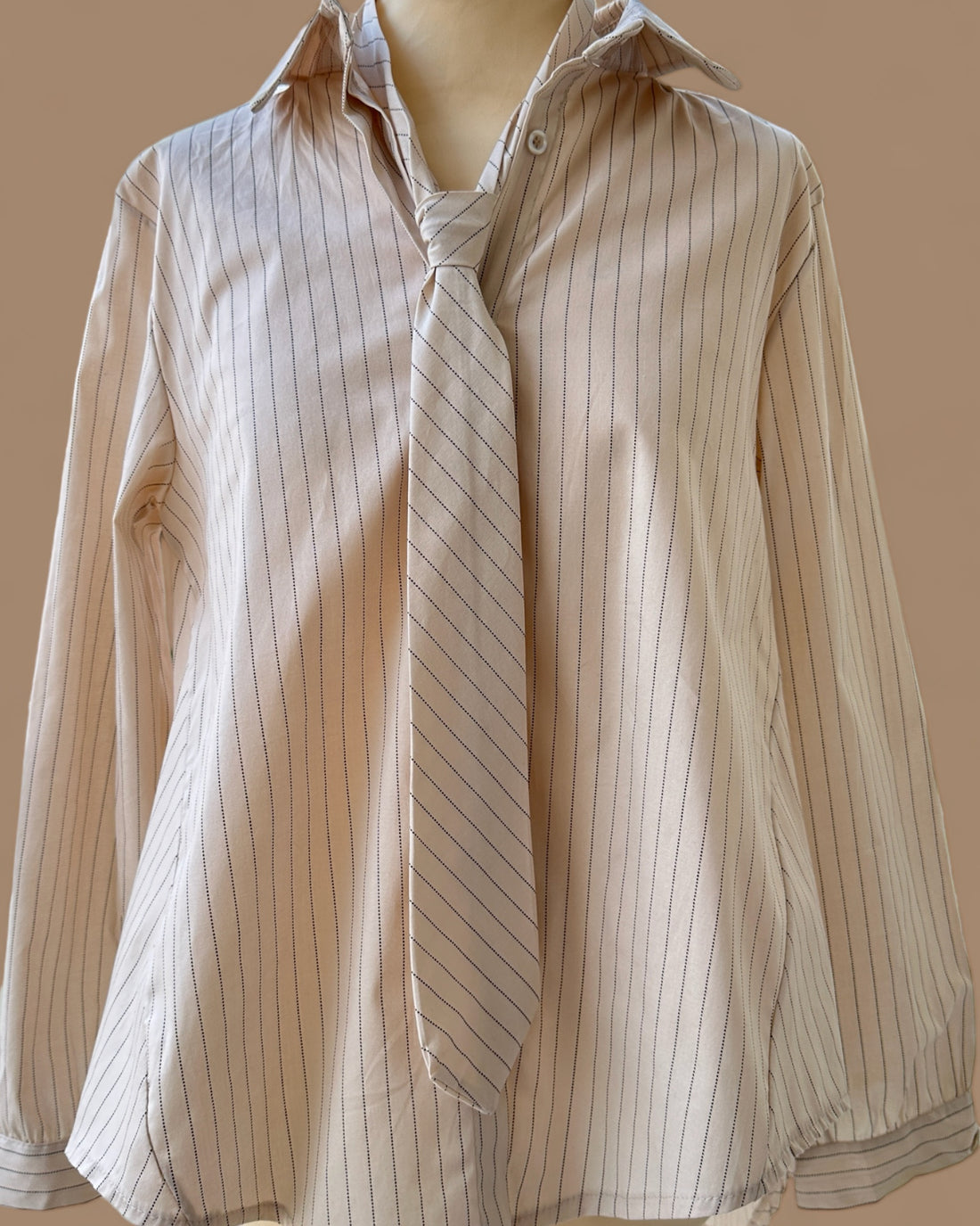 BEIGE - Blusa rayas discontinuas - 43C6-P12XC -  THIN LINES