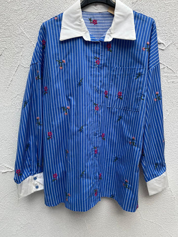 WOMEN'S SHIRT - WHITE & BLUE - H4868-C156