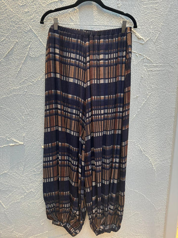 PANTALON - NAVY BLUE & BROWN - G03031