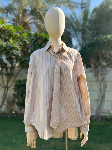 BEIGE - Blusa rayas discontinuas - 43C6-P12XC -  THIN LINES