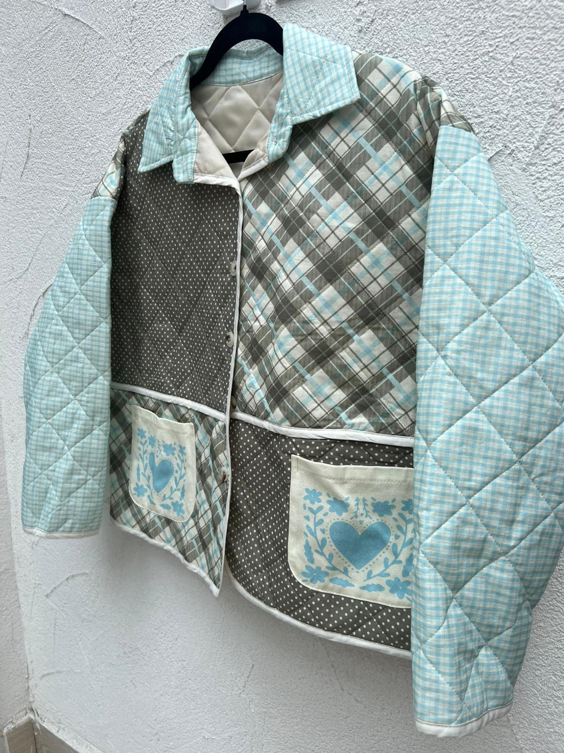 VESTE GILET - GRAY, WHITE & LIGHT BLUE - 11950