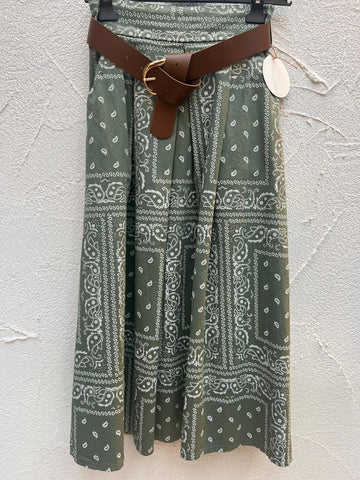 JUPE/SKIRT - WHITE & OLIVE GREEN - 52123LEVST