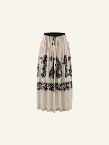 LONG SKIRT WITH JAPANESE EMBROIDERY - 791840 - OFF WHITE