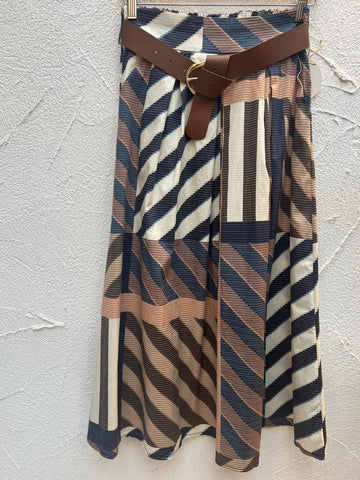 JUPE/SKIRT - NAVY BLUE, BEIGE & BROWN - 52123PC11