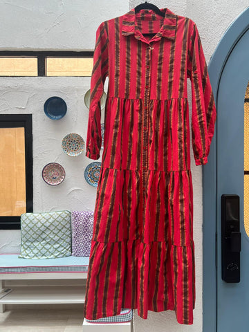WOMEN'S DRESS - RED & BEIGE - A2765-C21