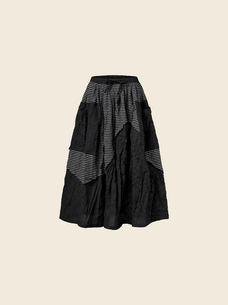 SKIRT WITH STRIPED PATCHWORK - BLACK - 823140