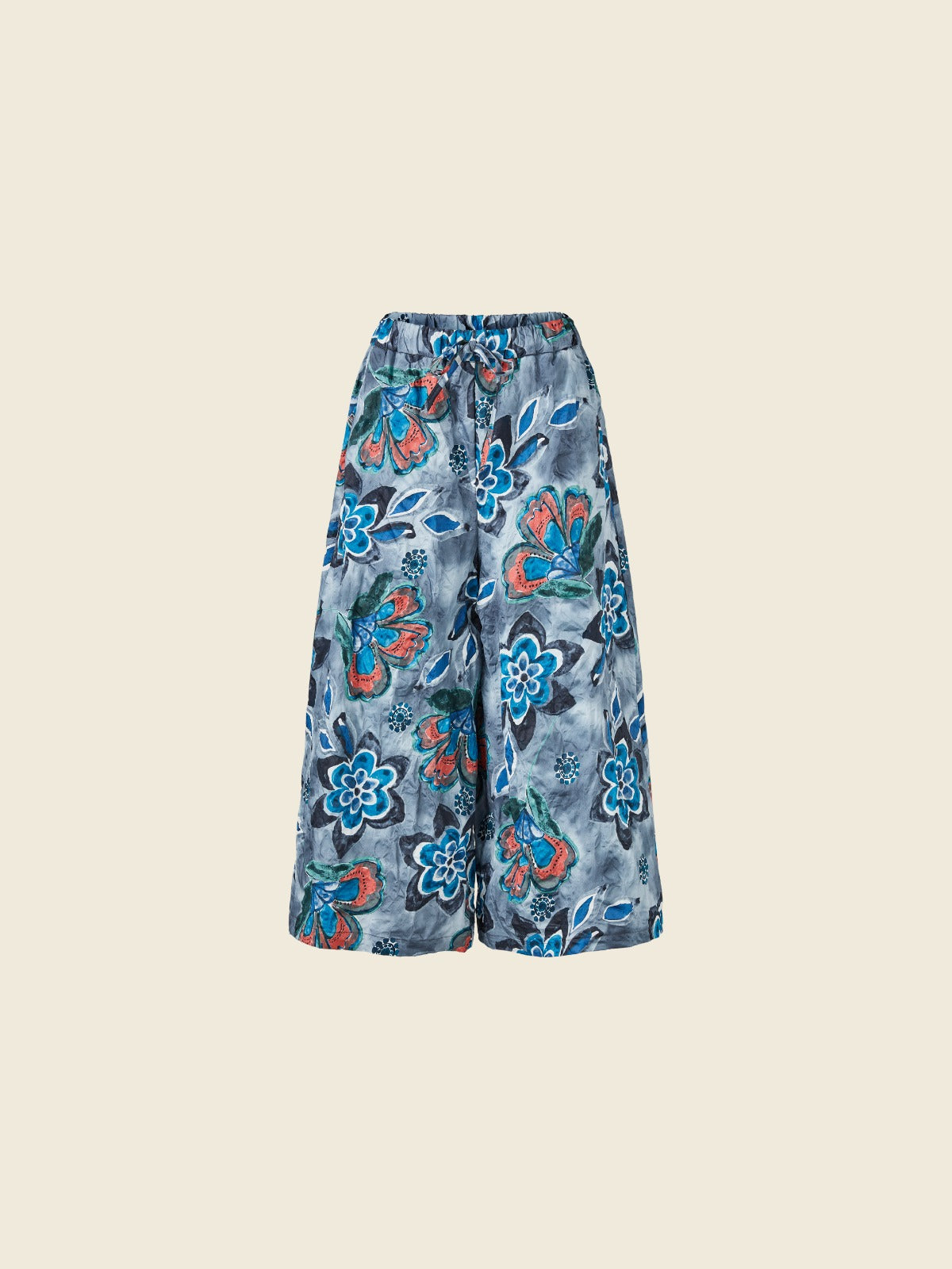 WIDE PANTS WITH BLUE FLOWERS PATTERN - 824034 - BLUE