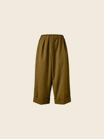 CULOTTE PANTS WITH TURN-UP HEM-Military Green 824066
