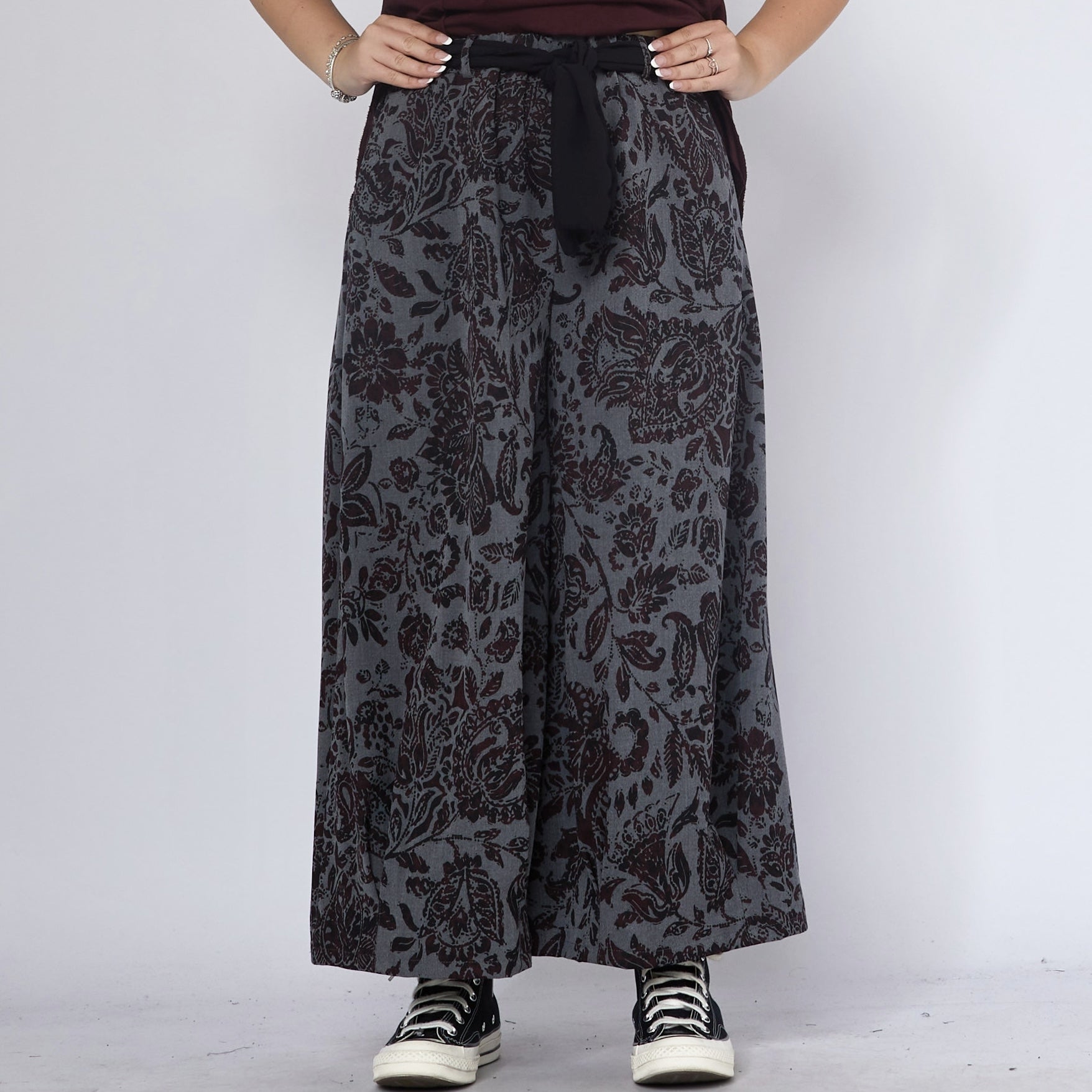 WOMAN TROUSERS - LIGHT GRAY & BURGUNDY - 825115