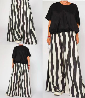 WOMAN TROUSERS - BLACK & OFF WHITE - 826031