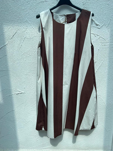 WOMEN'S DRESS - OFF WHITE & BROWN - H2921-C12