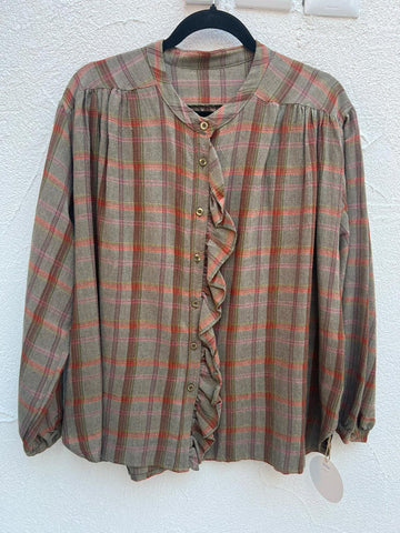 CHEMISE/TUNIQUE - OLIVE GREEN & BROWN - 19789-6855