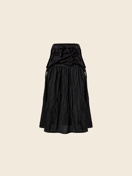 SKIRT IN WRINKLED EFFECT FABRIC WITH RUFFLE AT THE WAIST - BLACK - 923090