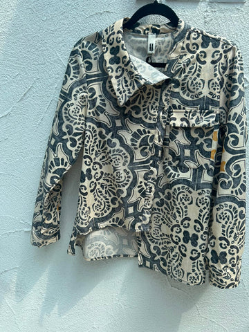 WOMAN SHIRT - BLUE AND BEIGE PRINT - 126136