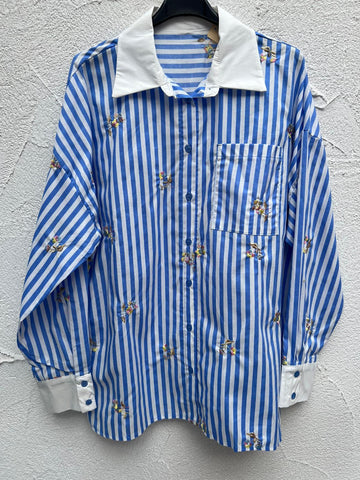 WOMEN'S SHIRT - WHITE & SKY BLUE - H4868-C156