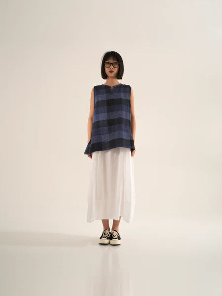 BLUE CHECKED LINEN TANK TOP BLUETTE / BLACK - 221507