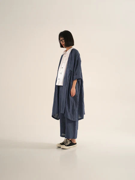 HIGH QUALITY SOFT LINEN CARDIGAN - DENIM - 111002