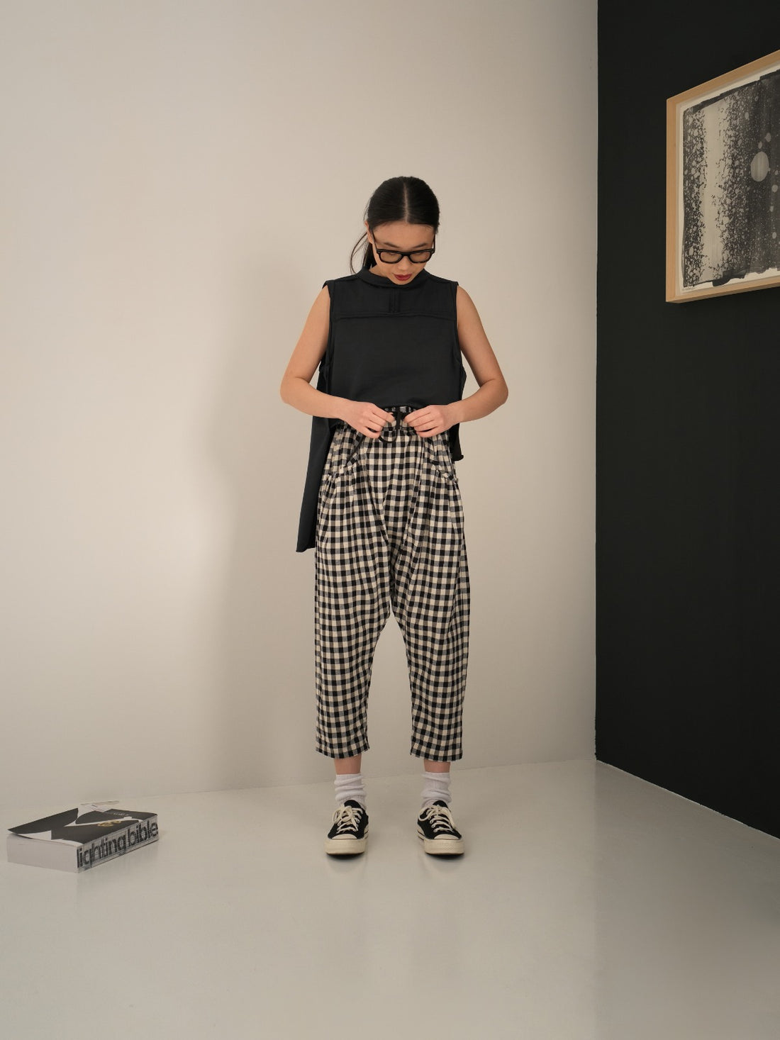 B/W CHECKED LOW CROTCH PANTS - 900011 & 43c7-900011