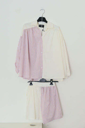 BLUSE+SHORT SET IN STRIP PINK & WHITE - 96567-04