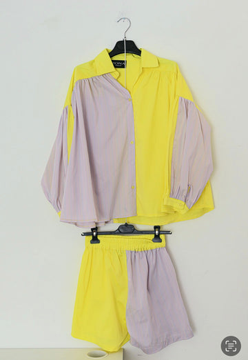 BLUSE+SHORT SET IN STRIP PURPLE & YELLOW - 96567-05