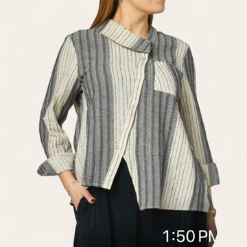 WOMAN JACKET - CREAM AND BLACK, LINES FABRIC - 124341