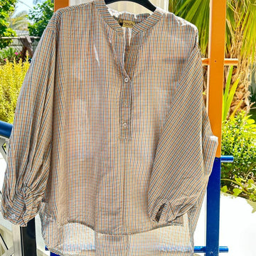 CAMISA - BEIGE CHECKERED BUTTON BLOUSE - 96231