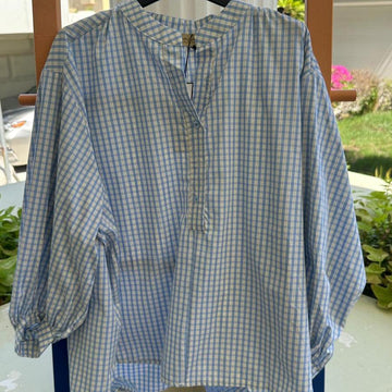 CAMISA - LIGHT BLUE CHECKERED BUTTON BLOUSE - 96231