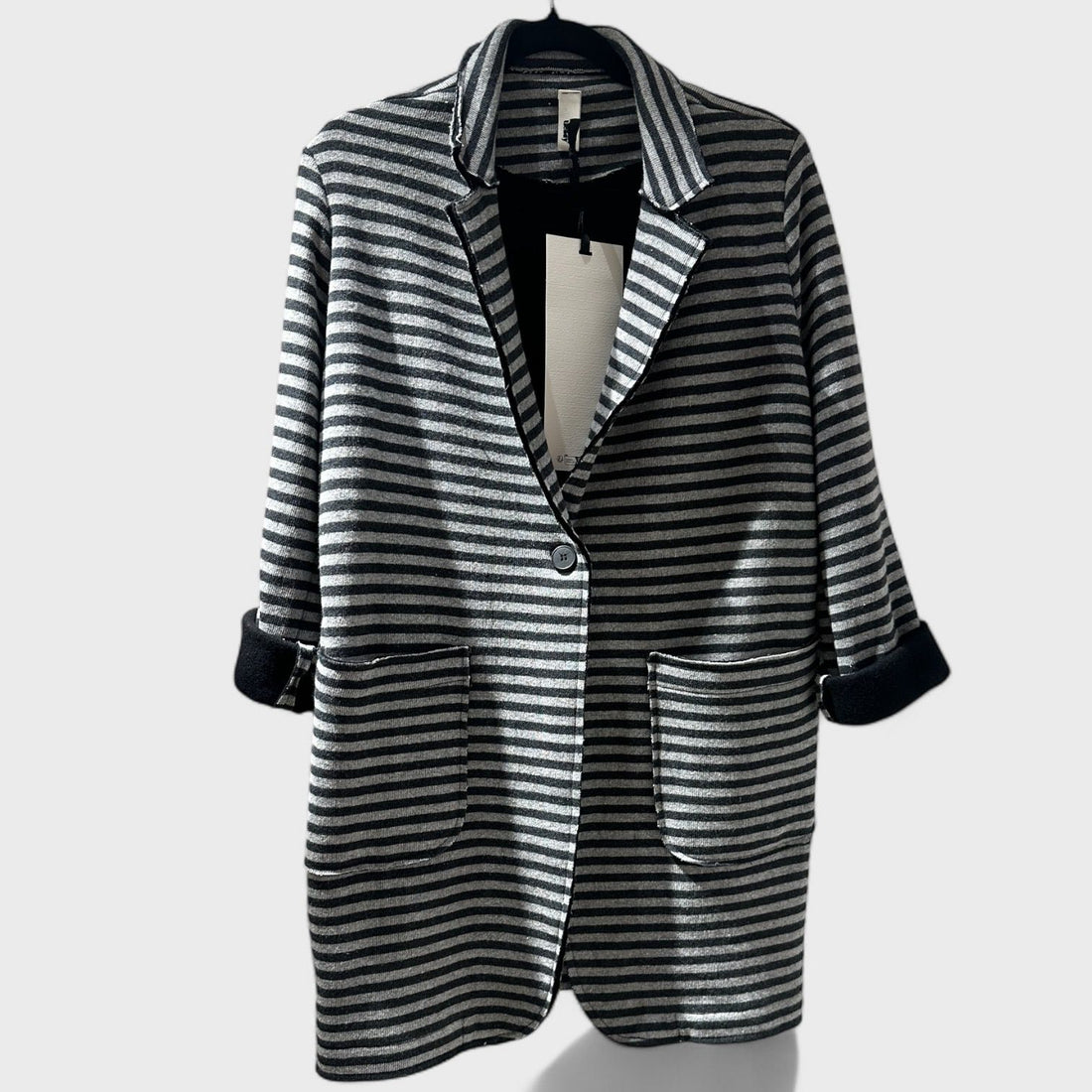 WOMEN GRAY STRIP JACKET 224334