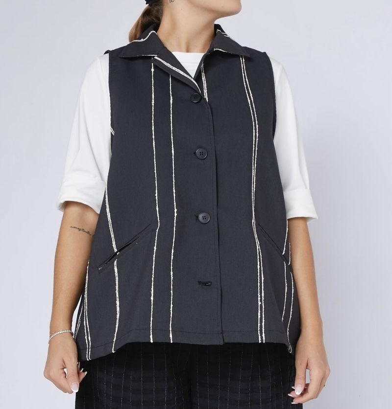 WOMEN VEST BLACK WITH WHITE LINES 224263