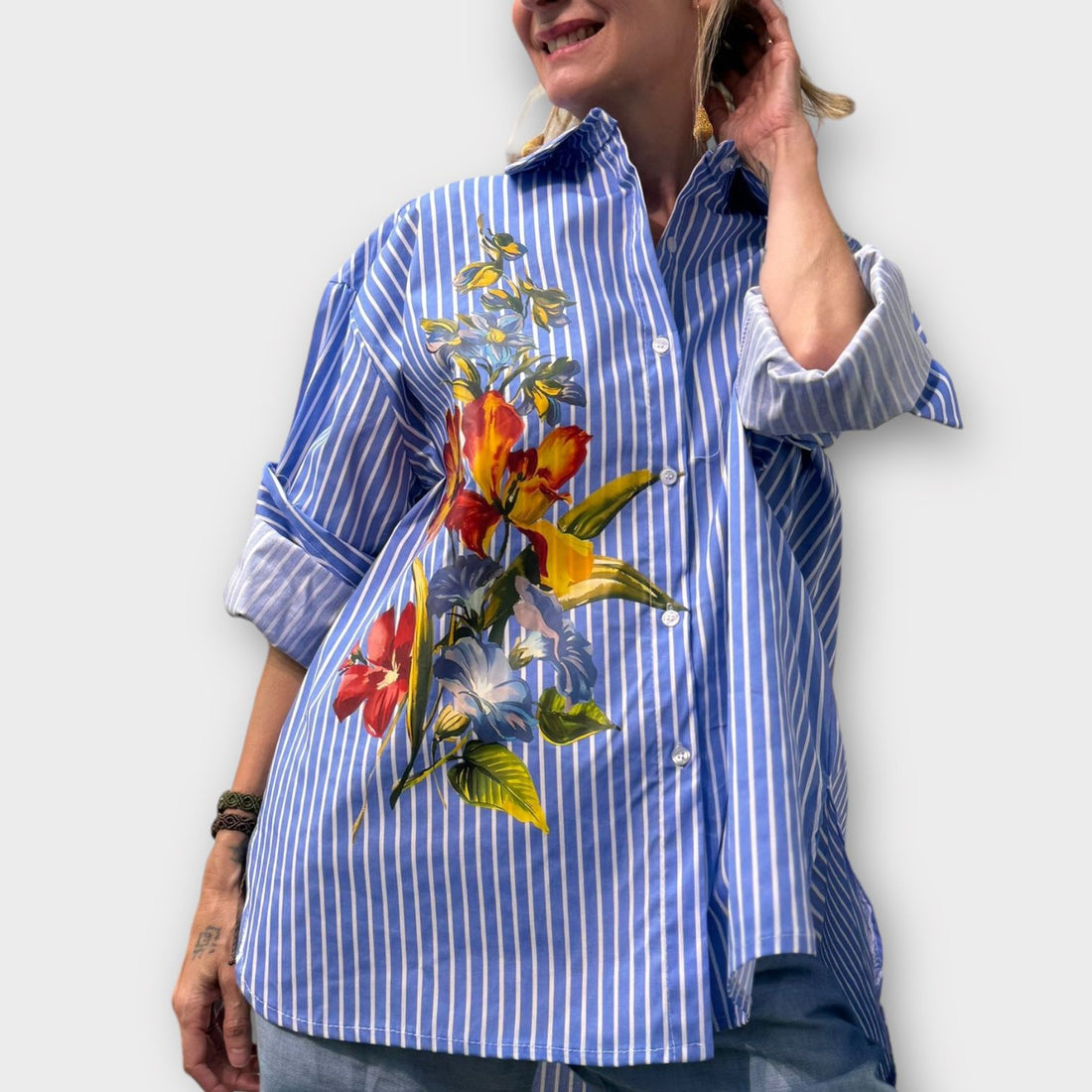 BLUE FLOWER STRIP SHIRT 9 15039