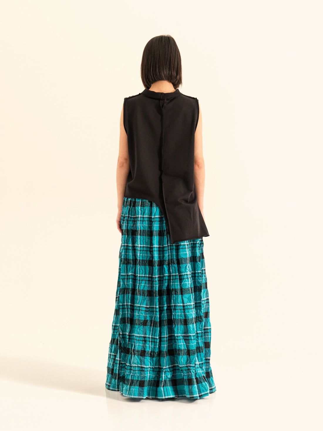 AQUA GREEN CHECKED LONG SKIRT - 823138 - AQUA GREEN