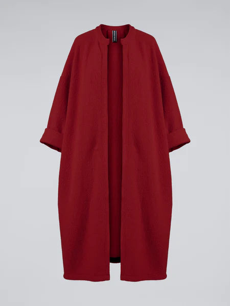 Red - BOILED WOOL LONG CARDIGAN - 110880