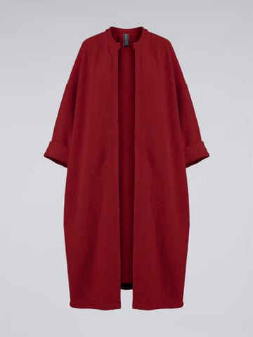 Red - BOILED WOOL LONG CARDIGAN - 110880