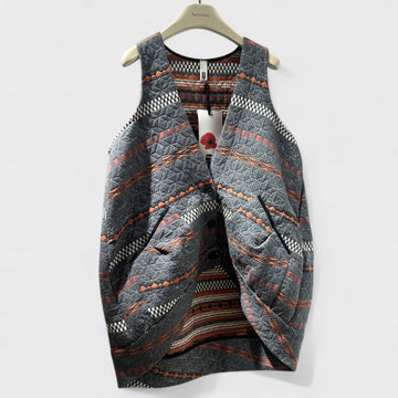 WOMEN GILET GRAY WITH ORANGE PATTERN - 124243