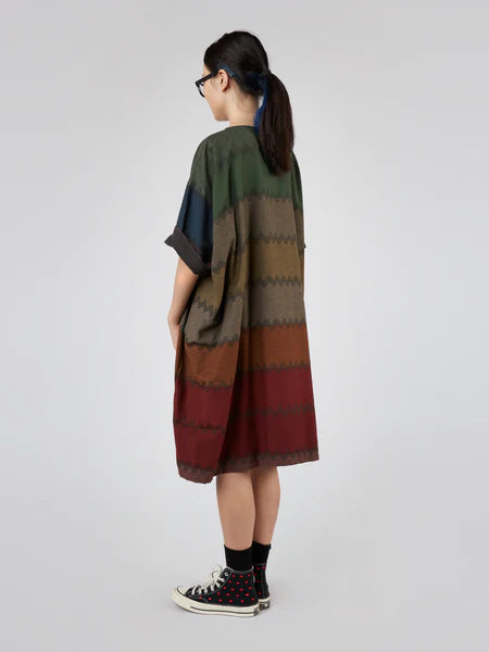 DRESS IN MULTICOLOR FABRIC AUTUMN PALETTE - 110830