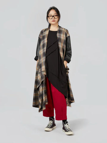 TARTAN CARDIGAN WITH ECO-LEATHER SLEEVES - 110441