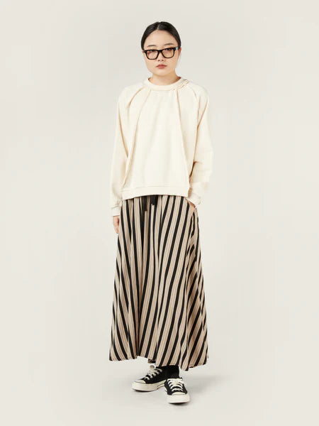 STRIPED VISCOSE BLEND LONG SKIRT - BLACK / BEIGE - 791537