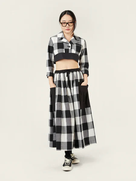 B/W CHECK SKIRT WITH BIG POCKETS - BLACK AND WHITE - 792026