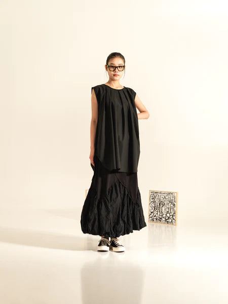 VISCOSE BLEND BLOUSE WITH PLEATED NECK