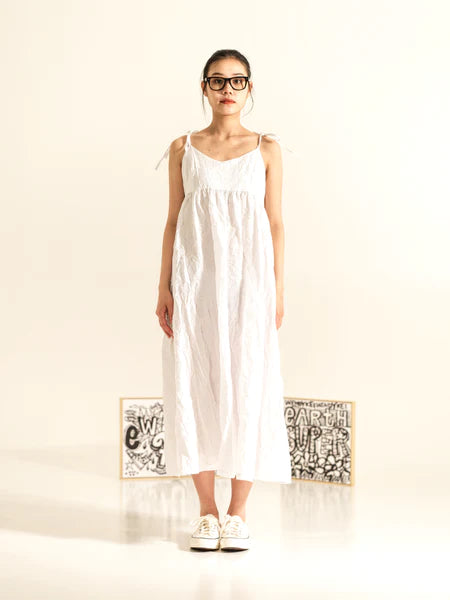 WHITE - WRINKLED EFFECT DRESS WITH THIN SHOULDER STRAPS - 221639