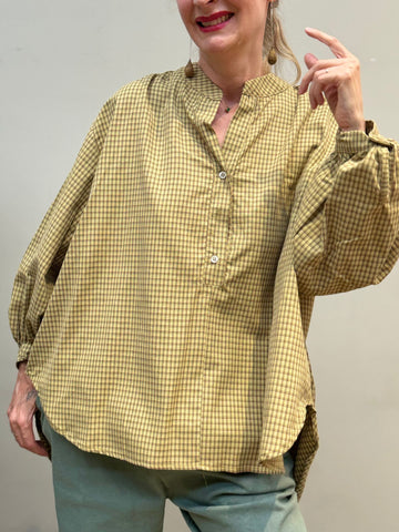 CAMISA - MUSTARD CHECKERED BUTTON BLOUSE - 96231