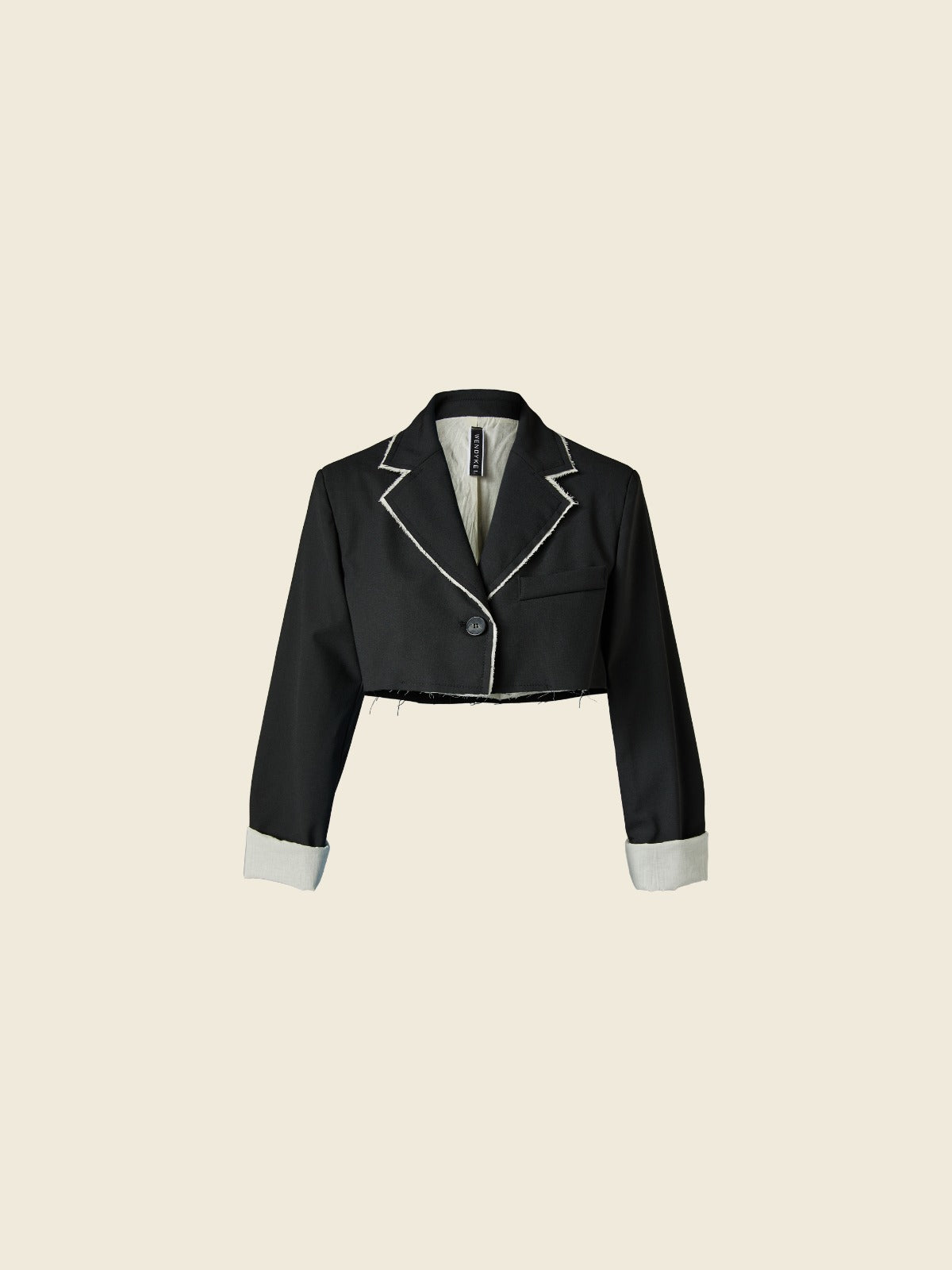 CROPPED BLAZER WITH ECRU' INLAYS - BLACK - 224360